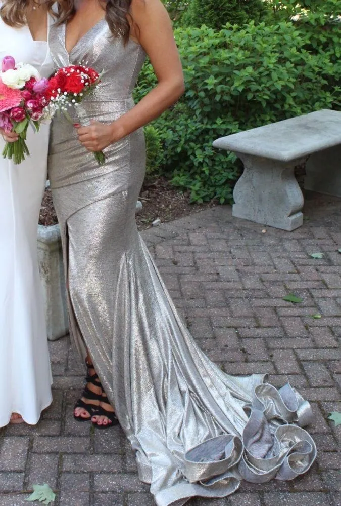 Jovani Silver/Goldish Dress with long, beautiful train - Image 3