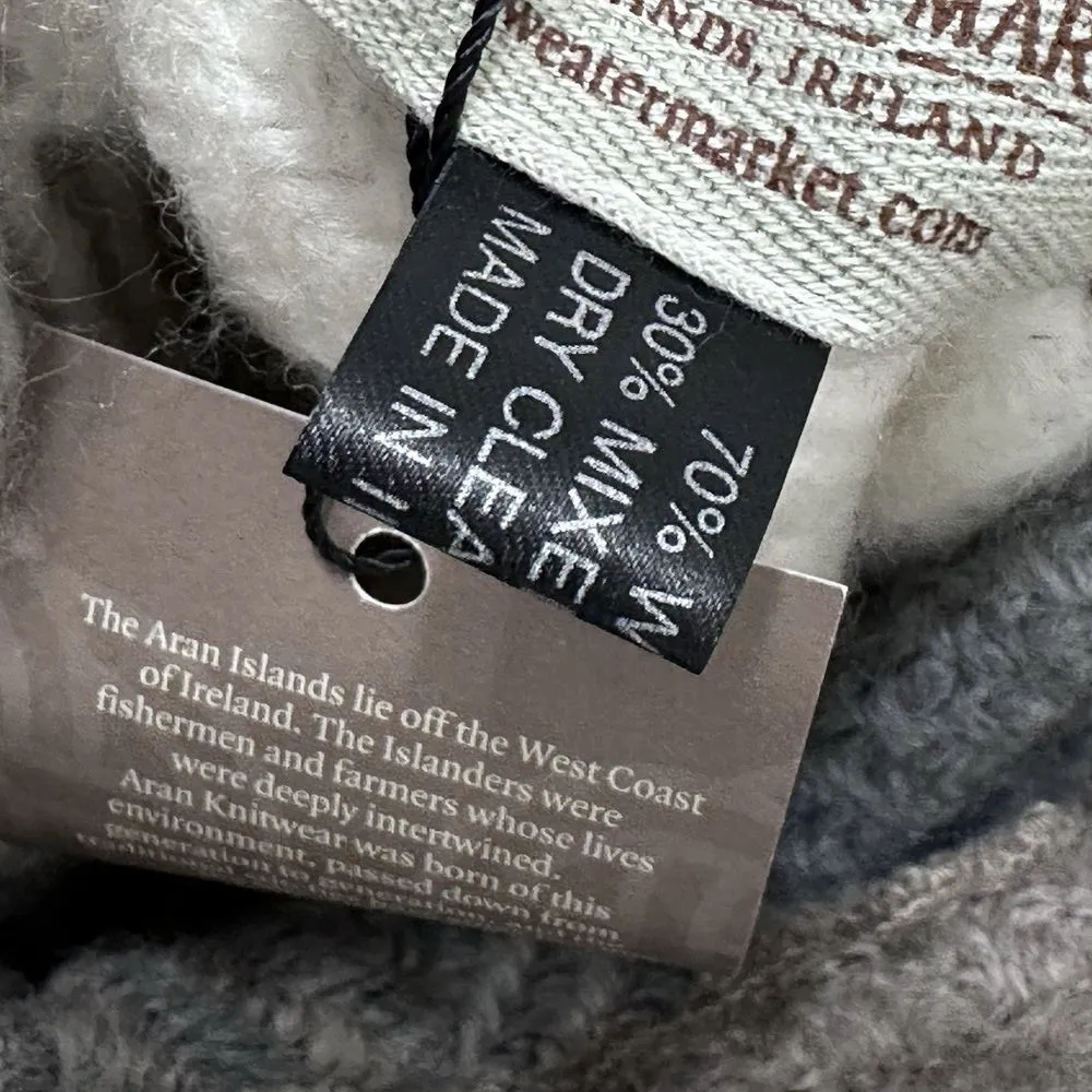 Aran Sweater Irish Shawl Cape‎ Women One Size Wool Blend Grey Beige Ivory Poncho - Image 5