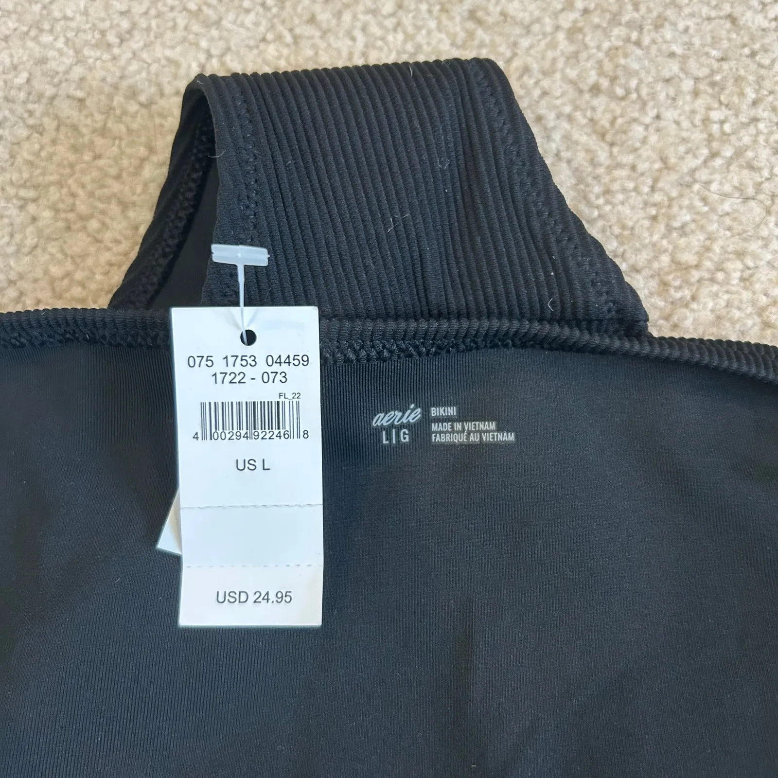 NWT Aerie Ribbed Bikini Bottom Women's True Black Swim Bathing Suit Size L - Image 5