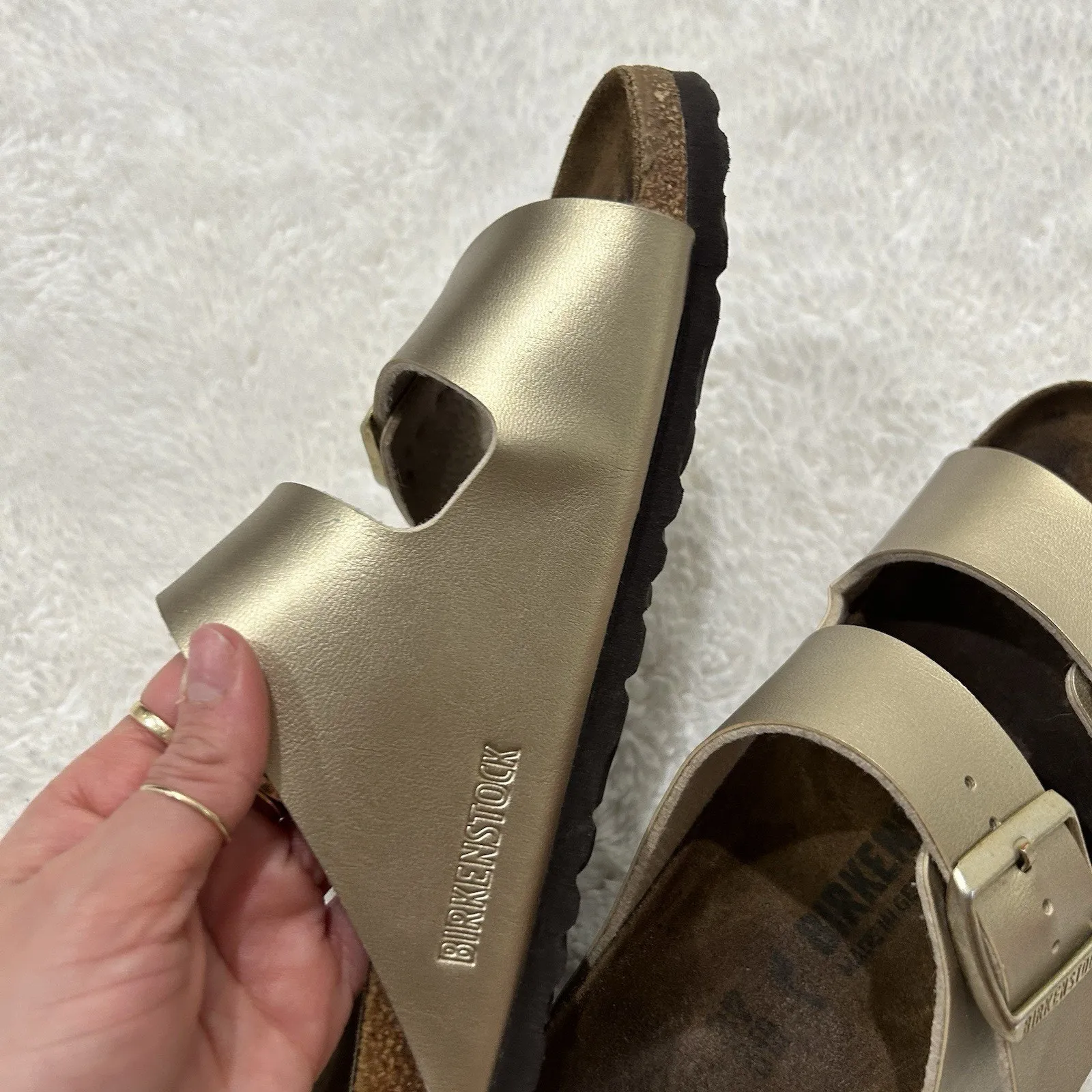 Birkenstock Arizona Double Strap Gold Sandals 37 Women’s 6 Slip On Preppy Summer - Image 5