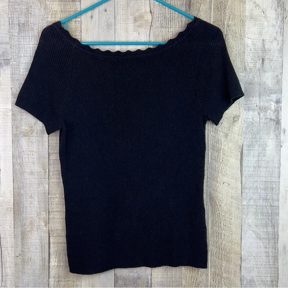 White Stag Size Small (4-6)Short Sleeve Scallop Neck Ribbed Cotton Blend… - Image 2