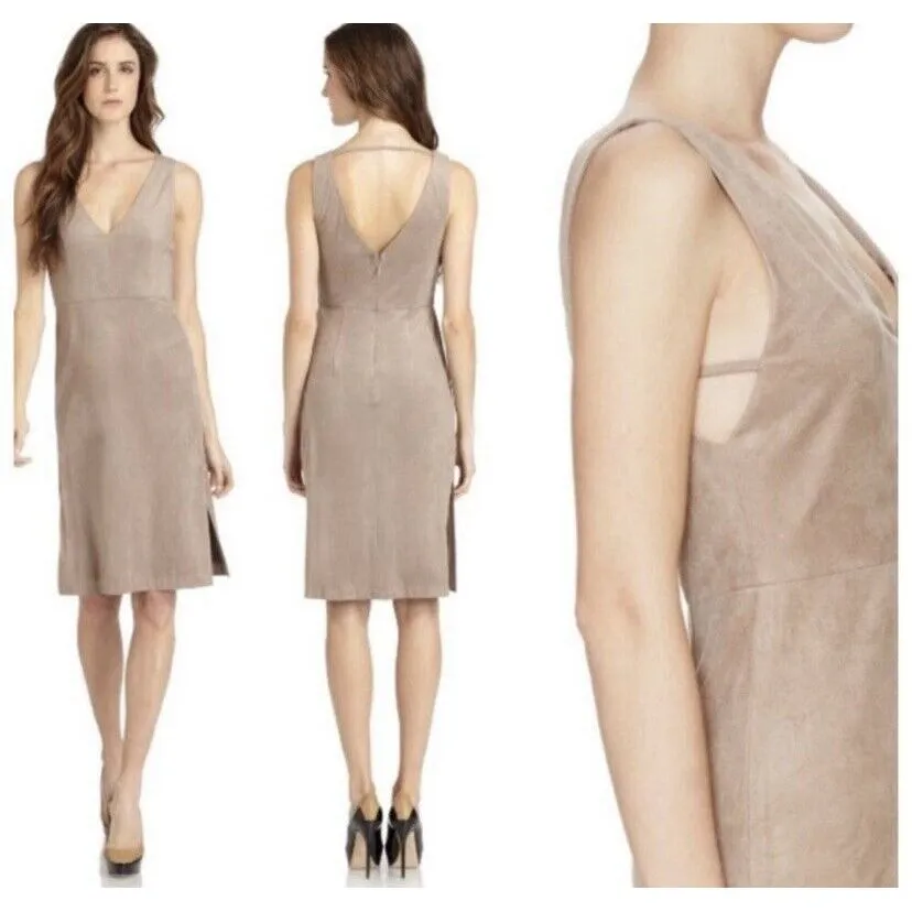 BCBGMAXAZRIA Mathilde Faux Suede V-Neck Shift Mini Dress Size‎ 4 Cocktail Party - Image 2