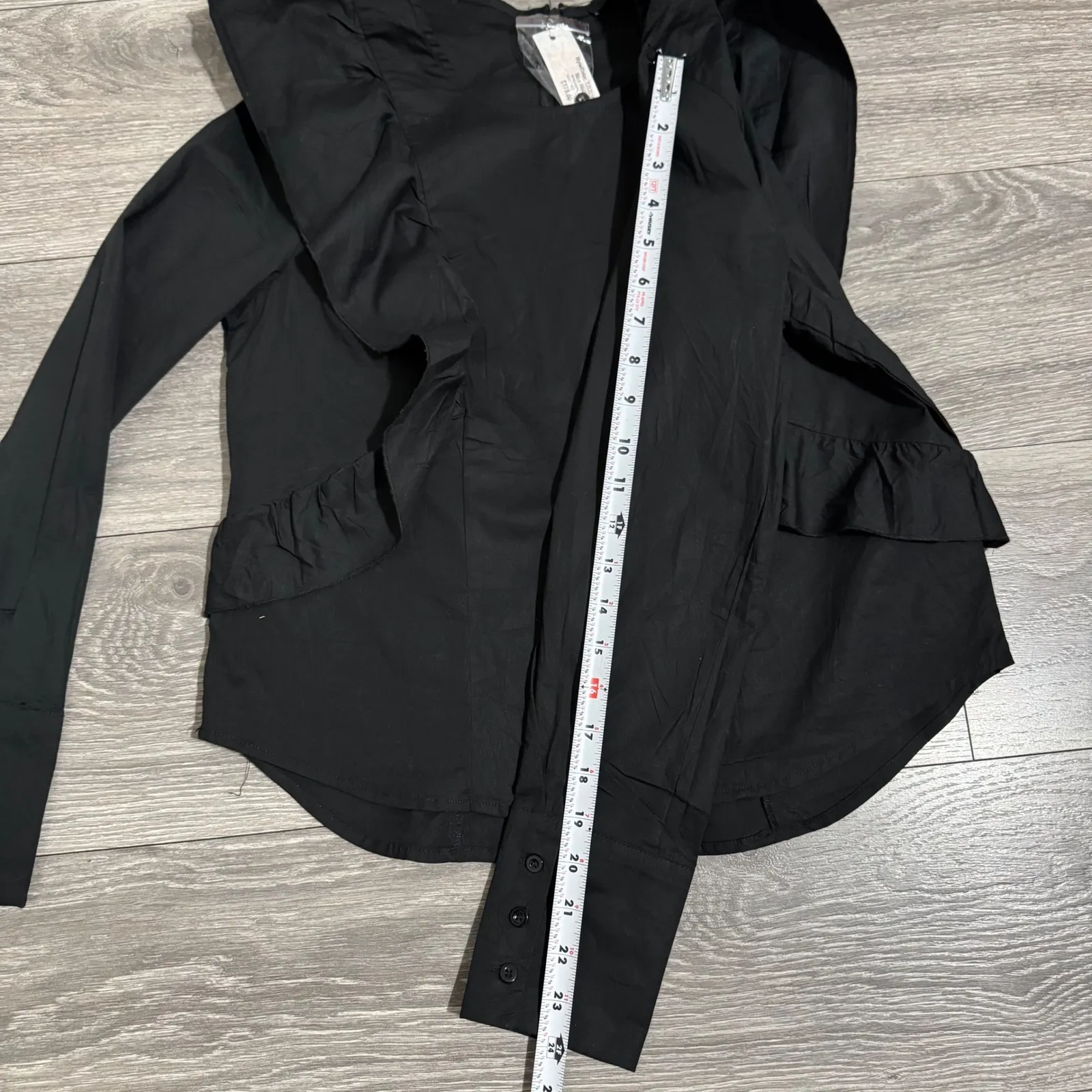 New DREW Black Ruffle Shoulder Long Sleeve Whimsigoth Top Women M Cottagecore - Image 11