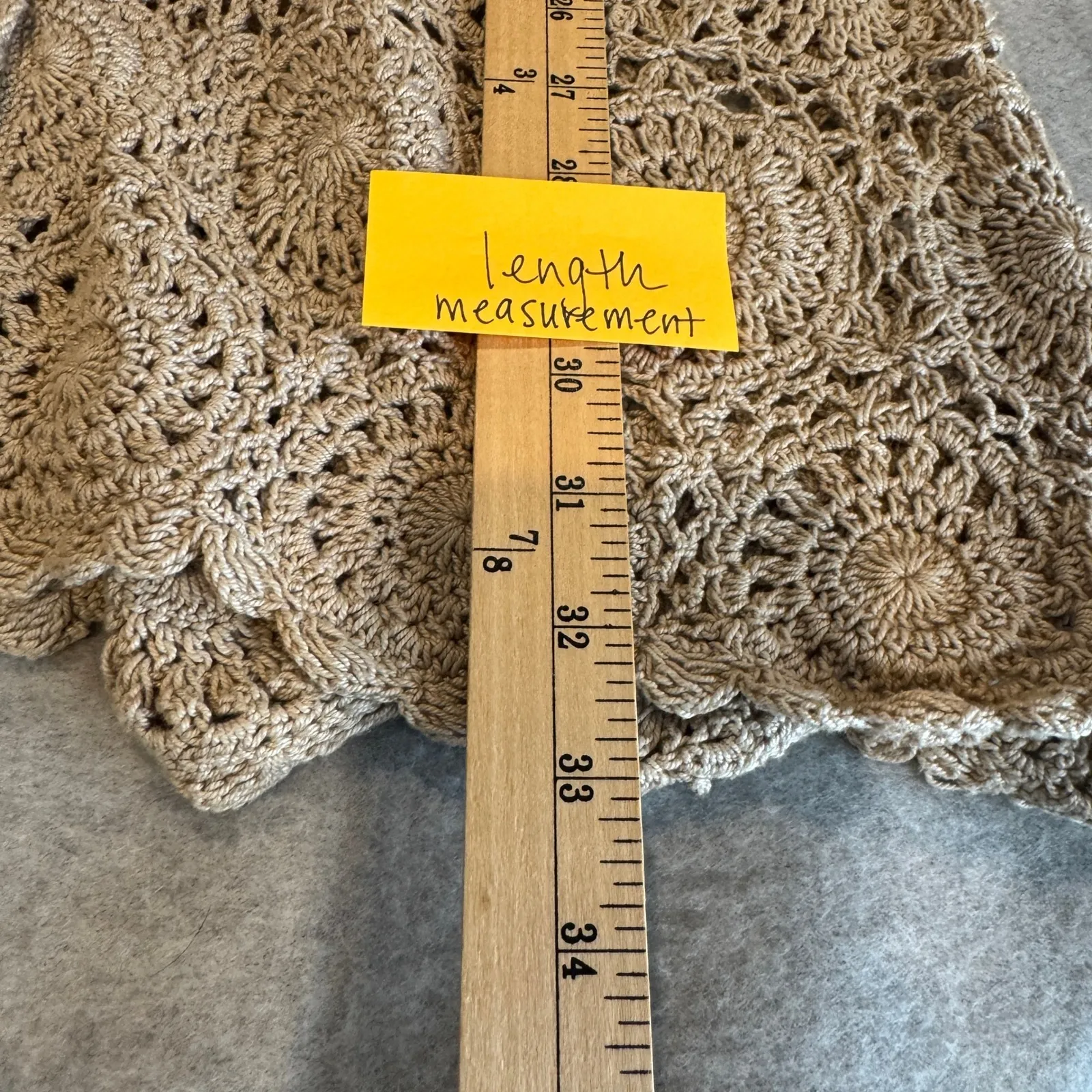 Jon Christy Hand Crocheted Cotton Vest Womens Large Beige Grannycore Open Knit Brown - Image 11