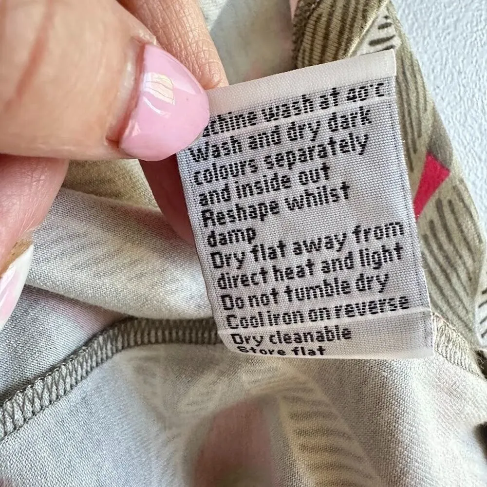 Boden Maxi Leaf Dress Tan Red Size 14 Knit 3/4 Long Sleeve V Neck Stretch Office - Image 8