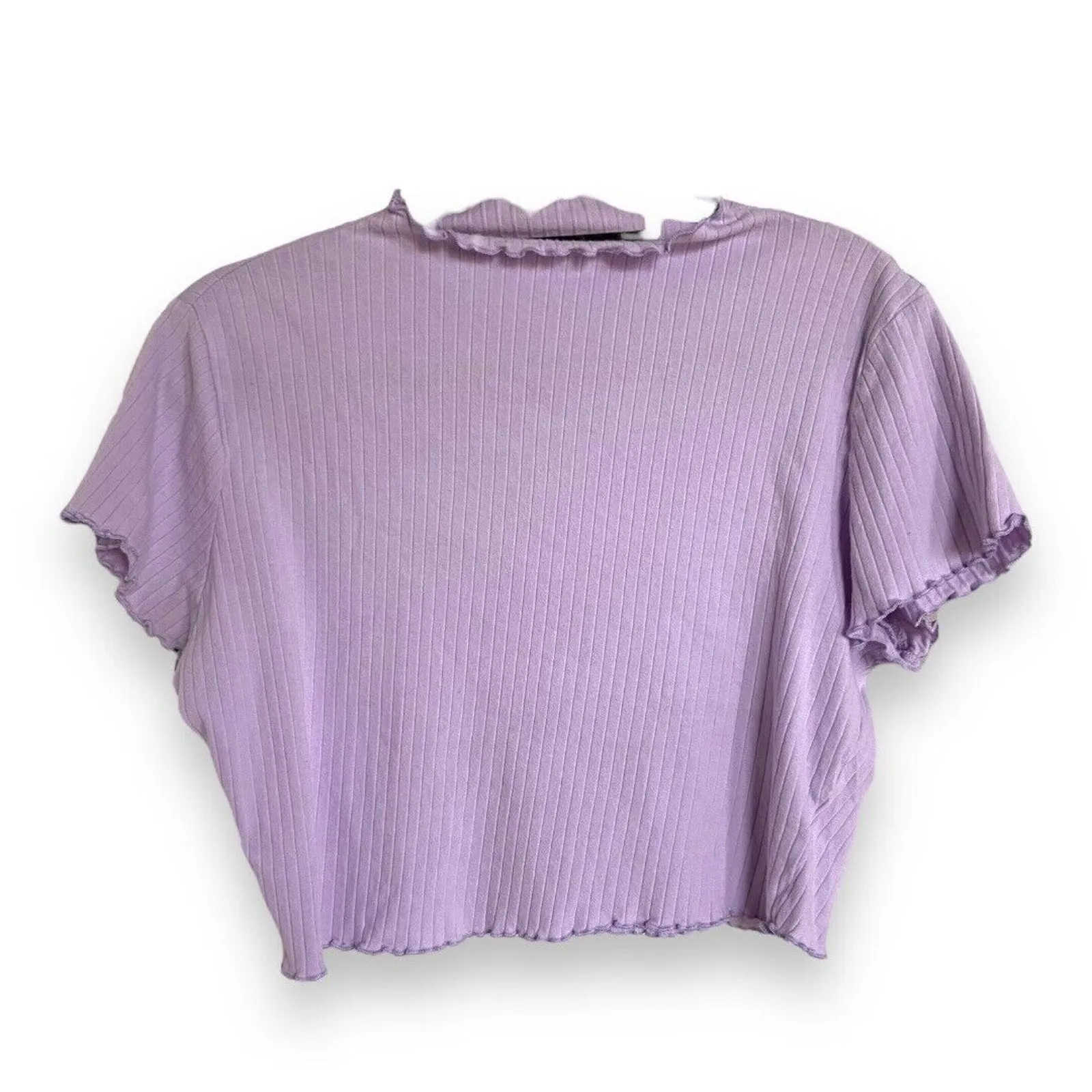Shein Curve Womens Crop Top Size‎ 3XL Lavender Ribbed Knit Wide Rib Lettuce Edge - Image 2