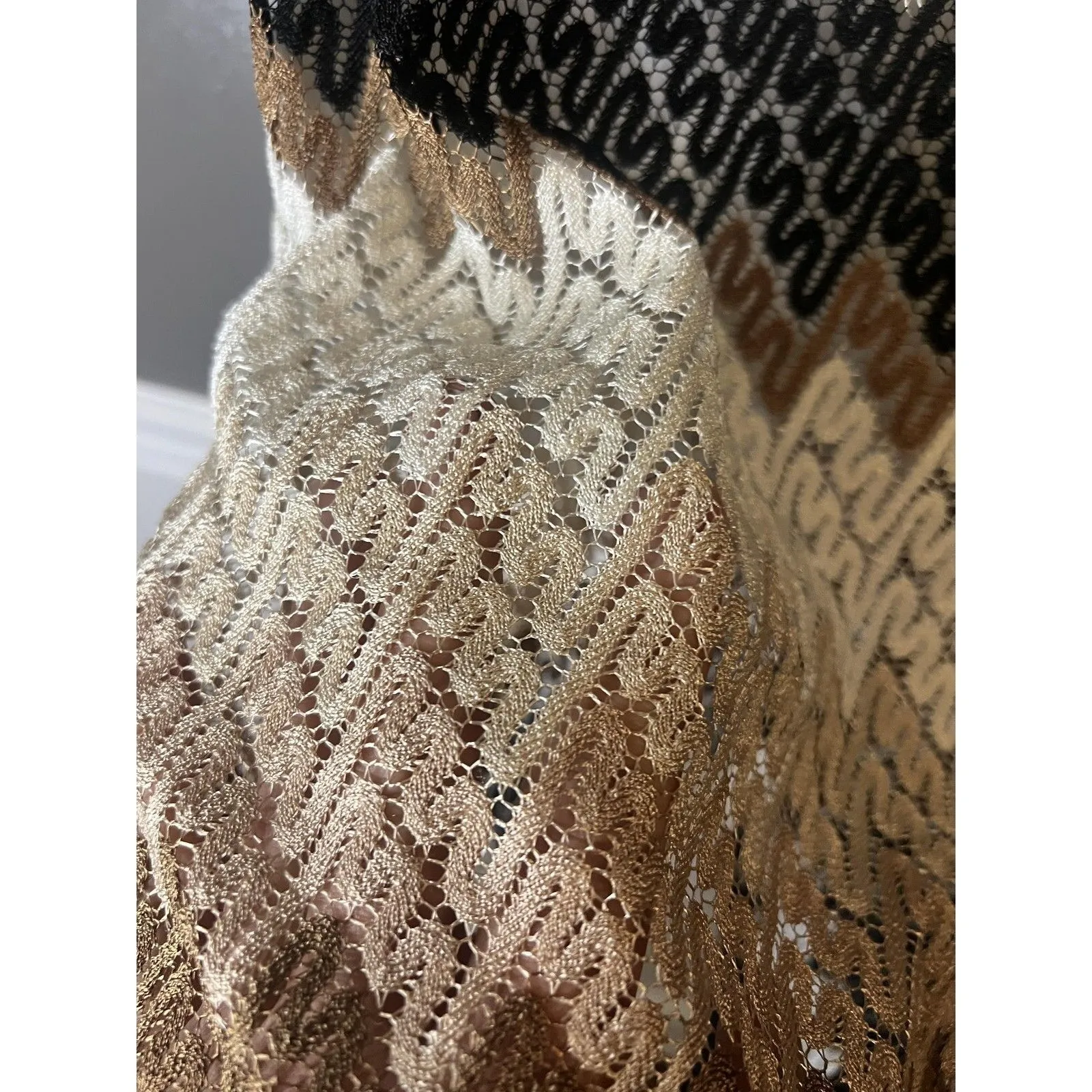 Dressbarn Dress Womens 4 Black Brown White Chevron Knit Belted Short Sleeve - Image 7