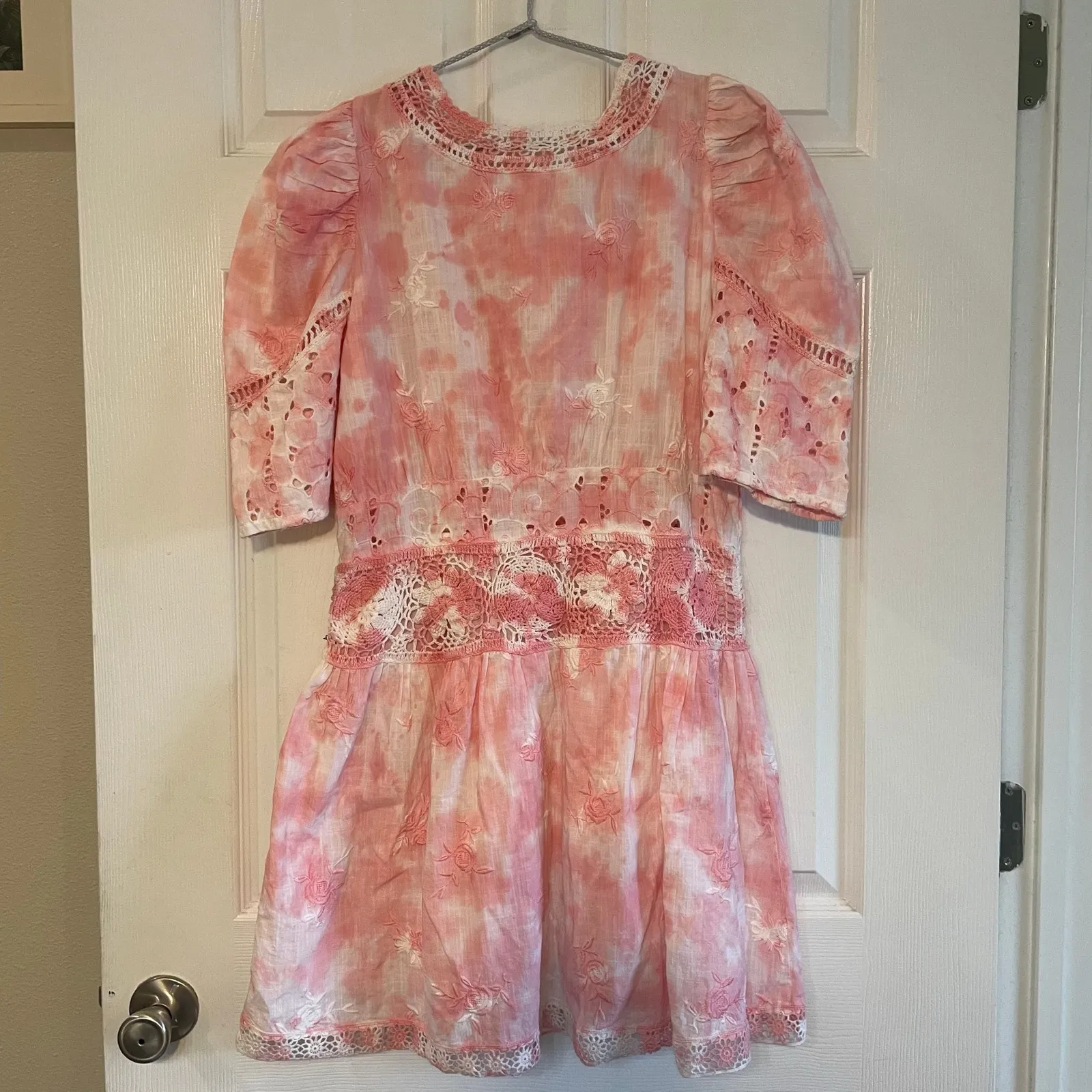 LoveShackFancy Divine Bloom Embroidery Mini Dress  in Pink Tye Dye Size 10 - Image 2