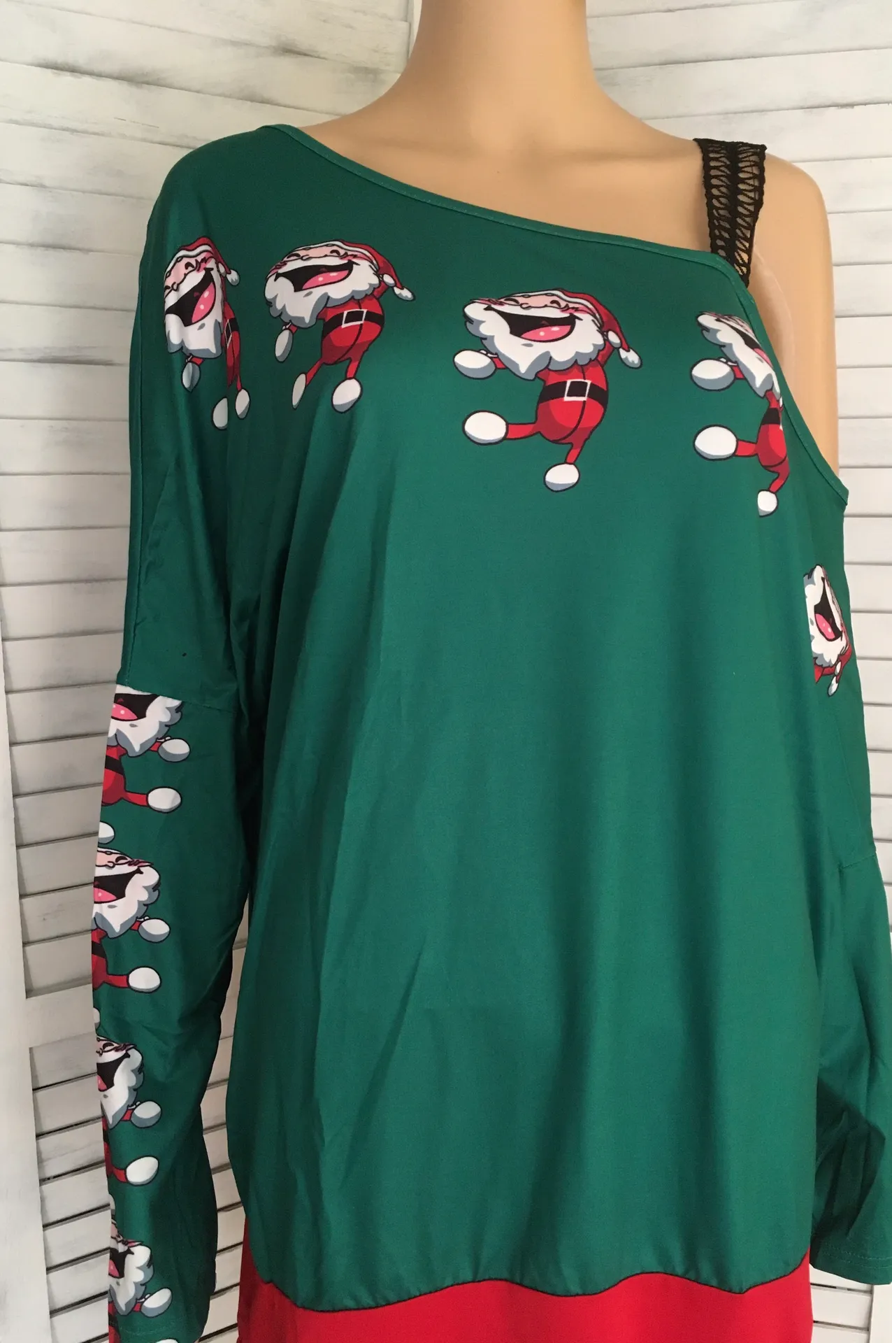 Christmas Cold Shoulder Blouse, XL Green - Image 5