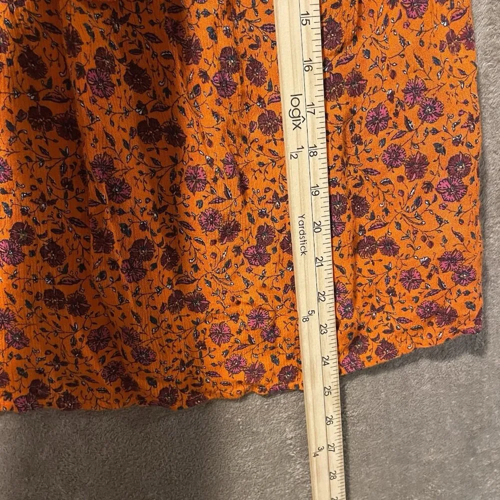 Old Navy Blouse Womens Small Orange Floral Long Sleeve Tunic Peasant Tassel Rayo - Image 8