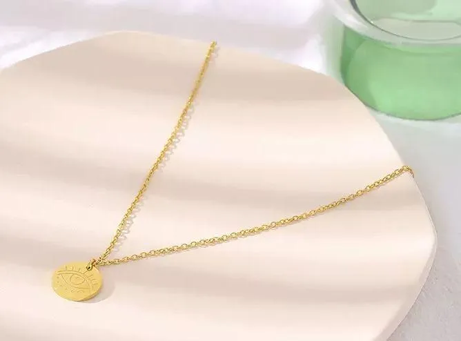Stainless Steel Round Eye Pendant Necklace Gold - Image 3