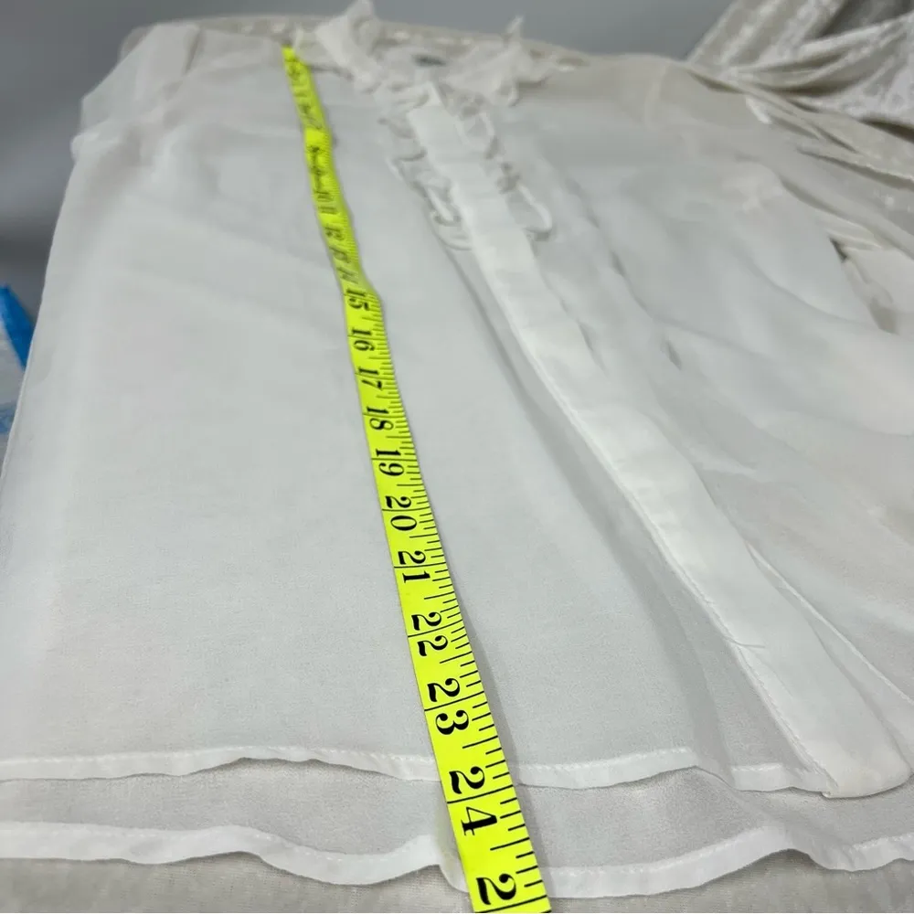 Victorian xs ruffled button down off white sheer ruffle blouse FLAWED - Image 8