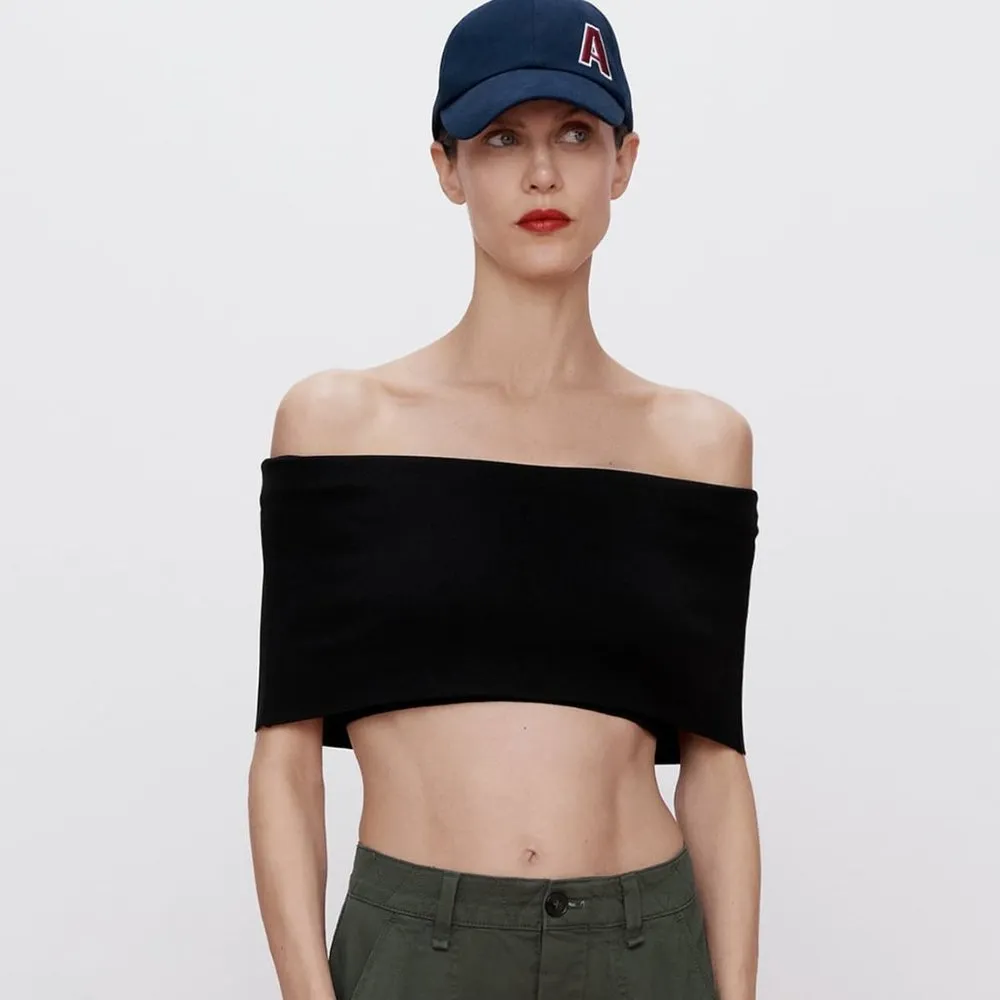 ZARA CROPPED KNIT TOP off the shoulders size L NWT - Image 3