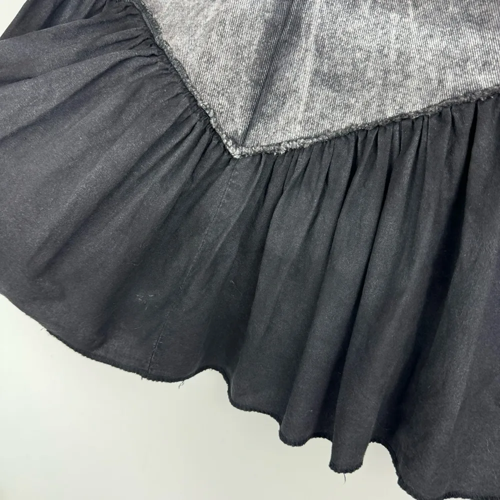 Vtg Y2K Denim Pleated Mini Skirt Sz 0 Mixed Media Grunge Streetwear Black - Image 14