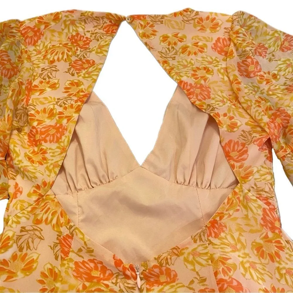 Selfie Leslie Sally Angel Sleeve Open Back Dress Floral Print Pink - Image 11