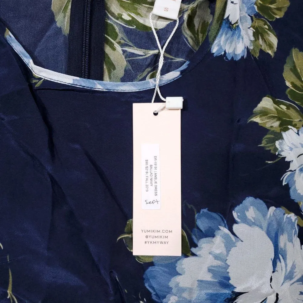 Yumi Kim Navy Blue Floral Print Anslie Akita Long Sleeve Mini Dress Size Small - Image 7
