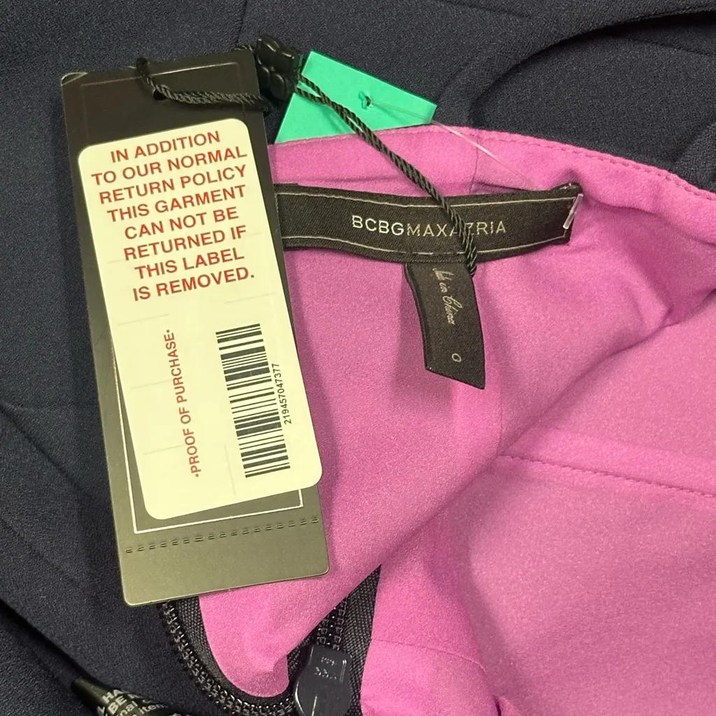 New BCBGMax Azria Women's Linzee Woven Evening Dress Dark Navy Iris Combo sz 0 - Image 9