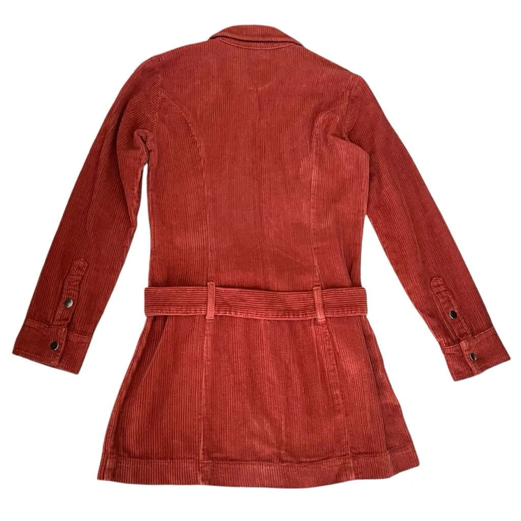 Reformation Women’s Nini Corduroy Oxide Rust Red Orange Long Sleeve Mini Dress - Image 8
