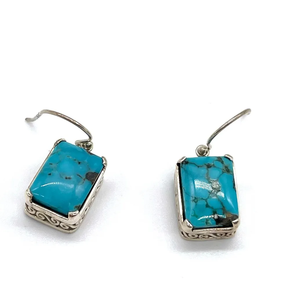 Drop earrings genuine turquoise gemstone 925 sterling silver Blue - Image 2