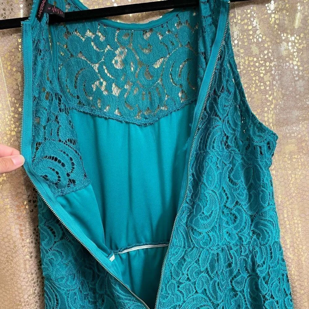 Material Girl Green Teal Lace Hi Low Hem Mini Dress, XL - Image 7