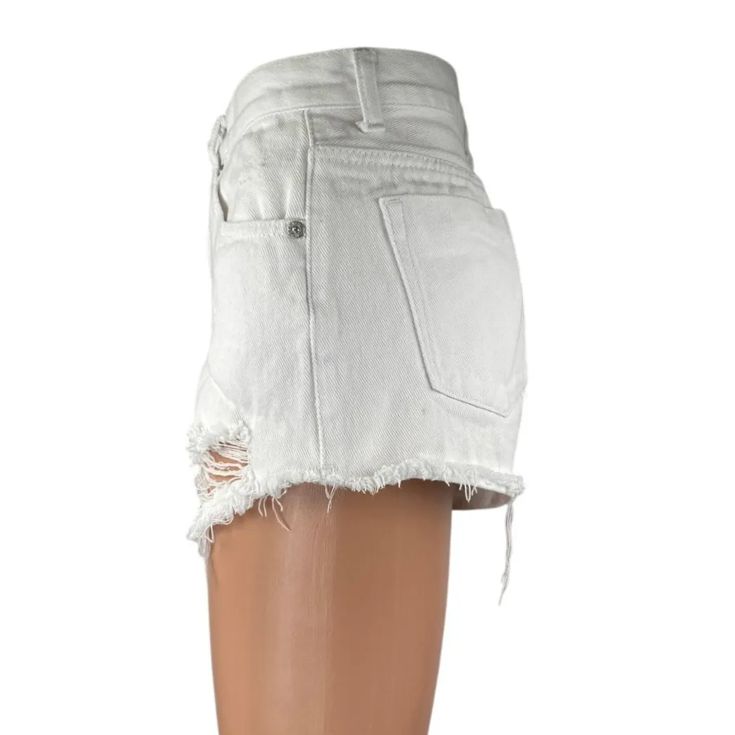 Superdown White Distressed Raw Hem High Waisted Denim Jeans Cutoff Shorts Sz 26 - Image 2