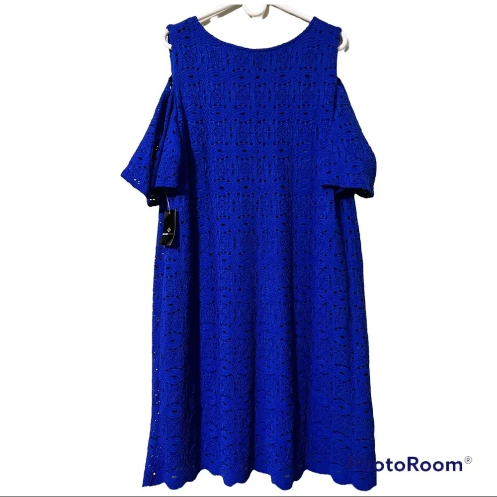 RONNI NICOLE women's size 16W cold shoulder dress cobalt blue sheath lined flaw - Image 2