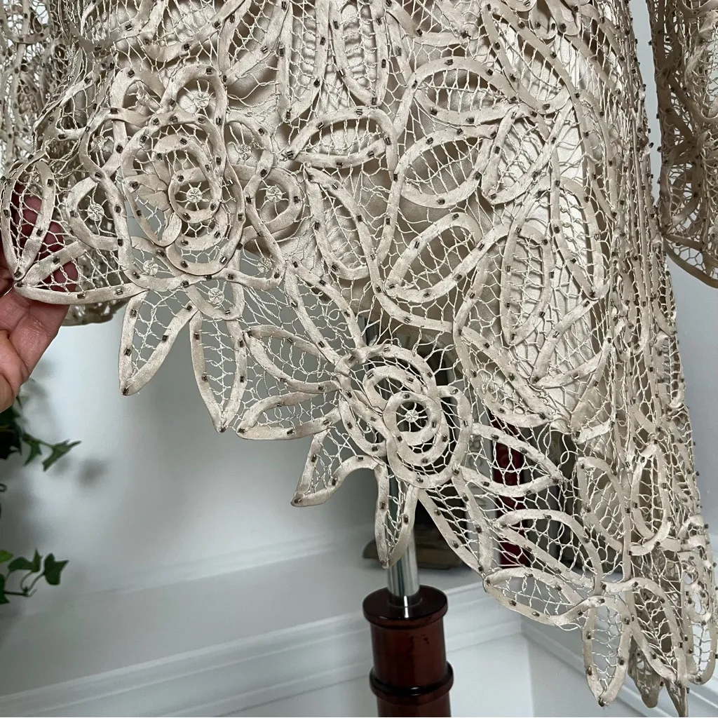 SOULMATES Champagne Asymmetrical Silk Beaded Top Romantic Boho Garden Fairy - Image 5