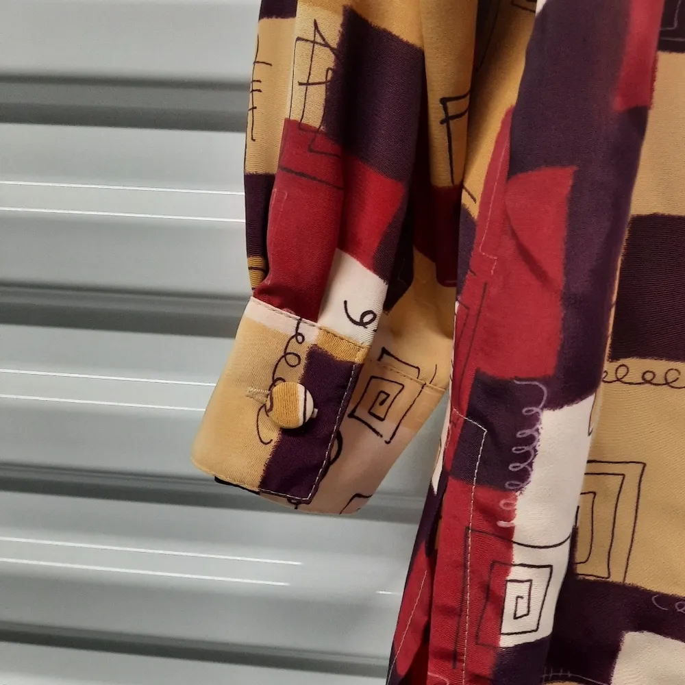 Vintage Liz Baker Shirt Women Large Red Gold Blouse Top Button Front - Image 4