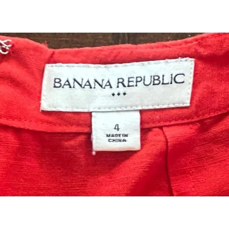 Banana Republic Linen Red Mini Skirt Side Buttons Summer Casual Women's Size‎ 4 - Image 6