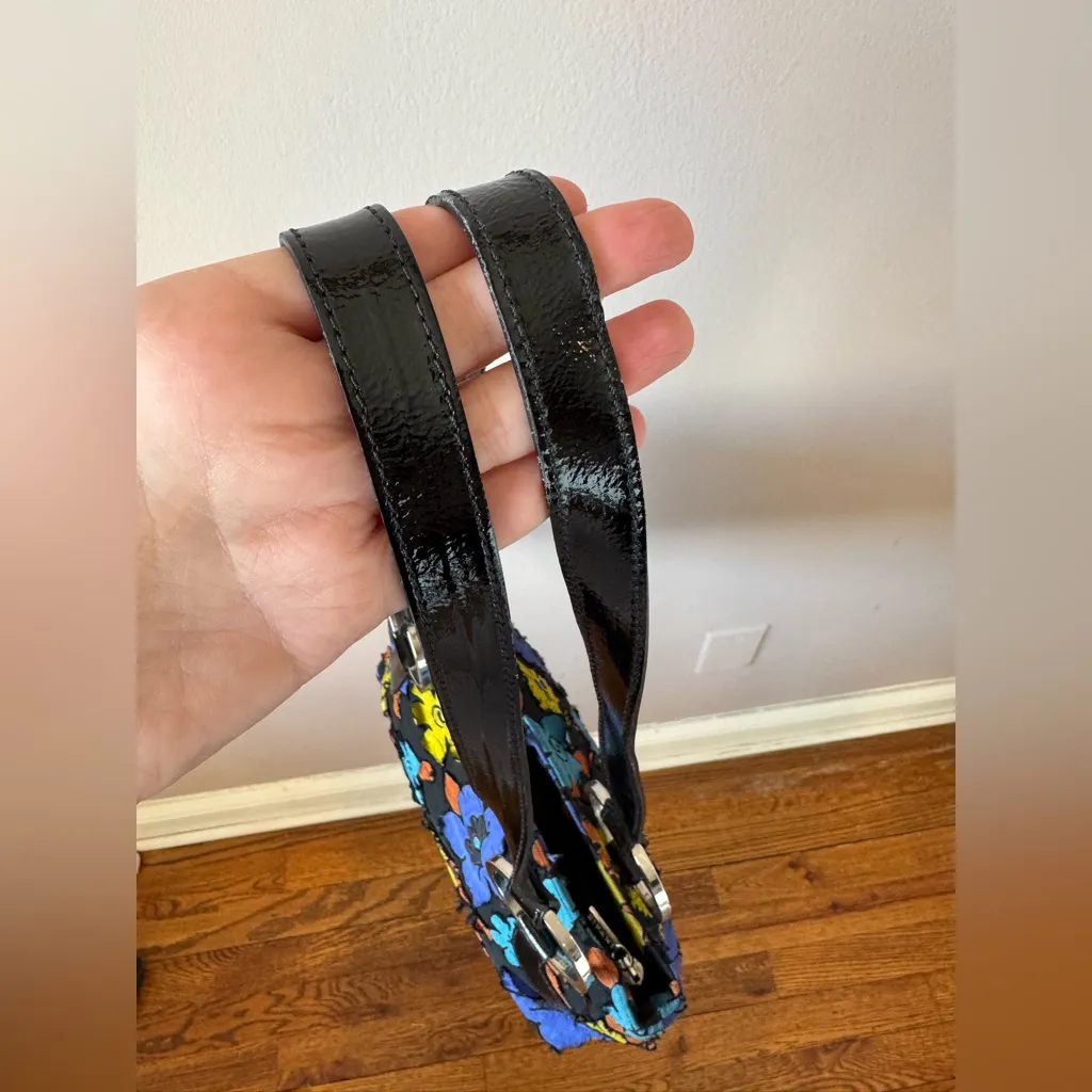 Ripani Women’s Vintage Patent‎ Leather and Floral Canvas Demi Shoulder Bag Black - Image 6