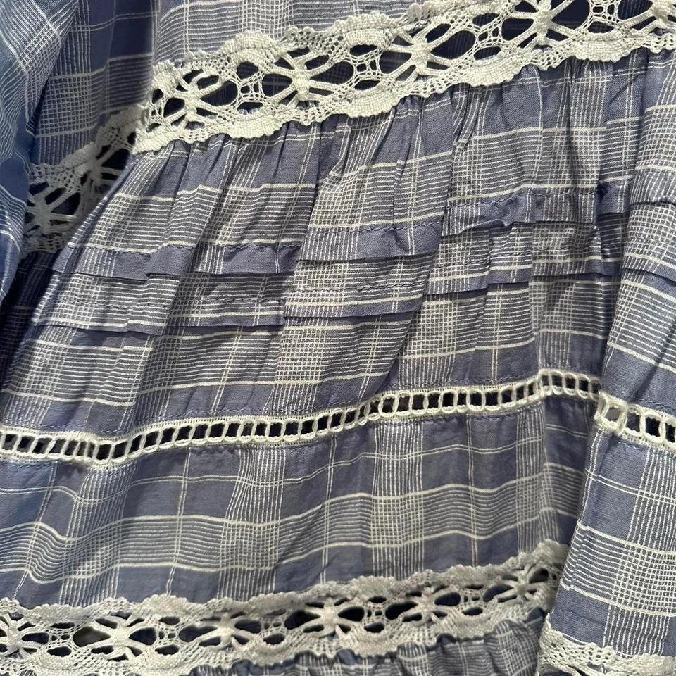 NWT Free‎ People Blue Chambray Lace Plaid Time Out Tunic Top Size Large - Image 8