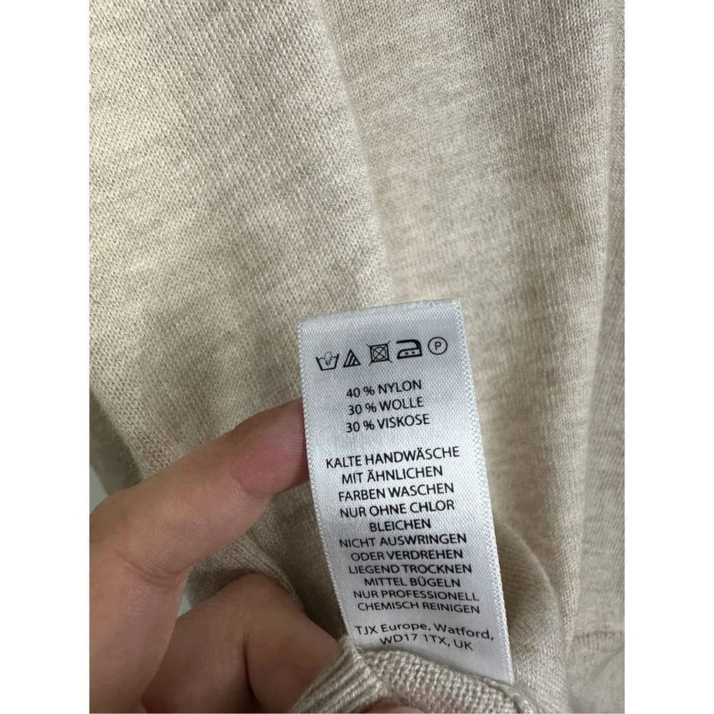 Akini Sweater Womens Wool Blend Drawstring Cowl Neck Pullover Cream Color - Image 7