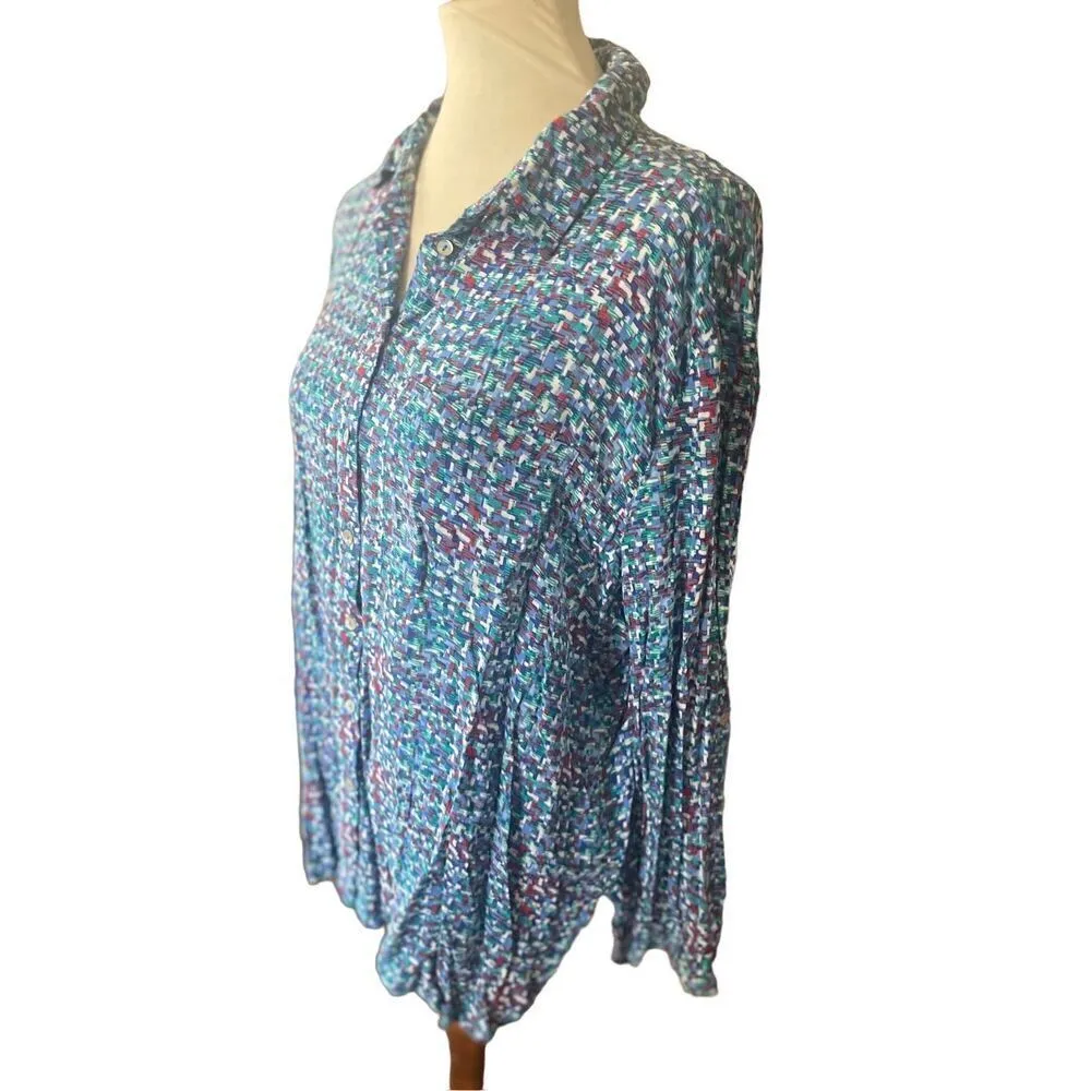 Grand & Greene Multi Color Long Sleeve Button Down 100% Rayon Blouse Size XL - Image 6