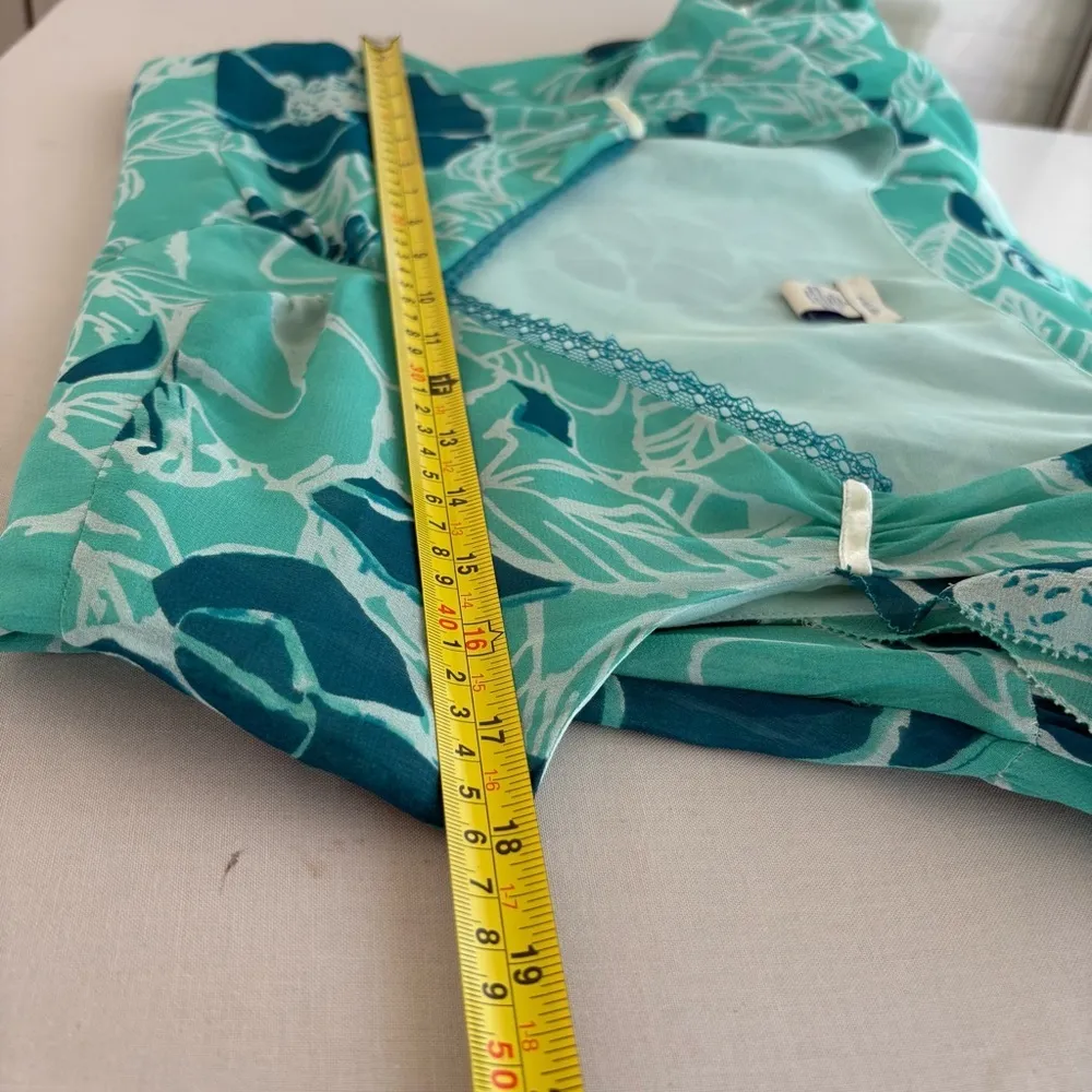 Anthropology Odille Silk Babydoll Dress Sz. 6 Floral Green WhimsiGoth Fairycore Blue - Image 8