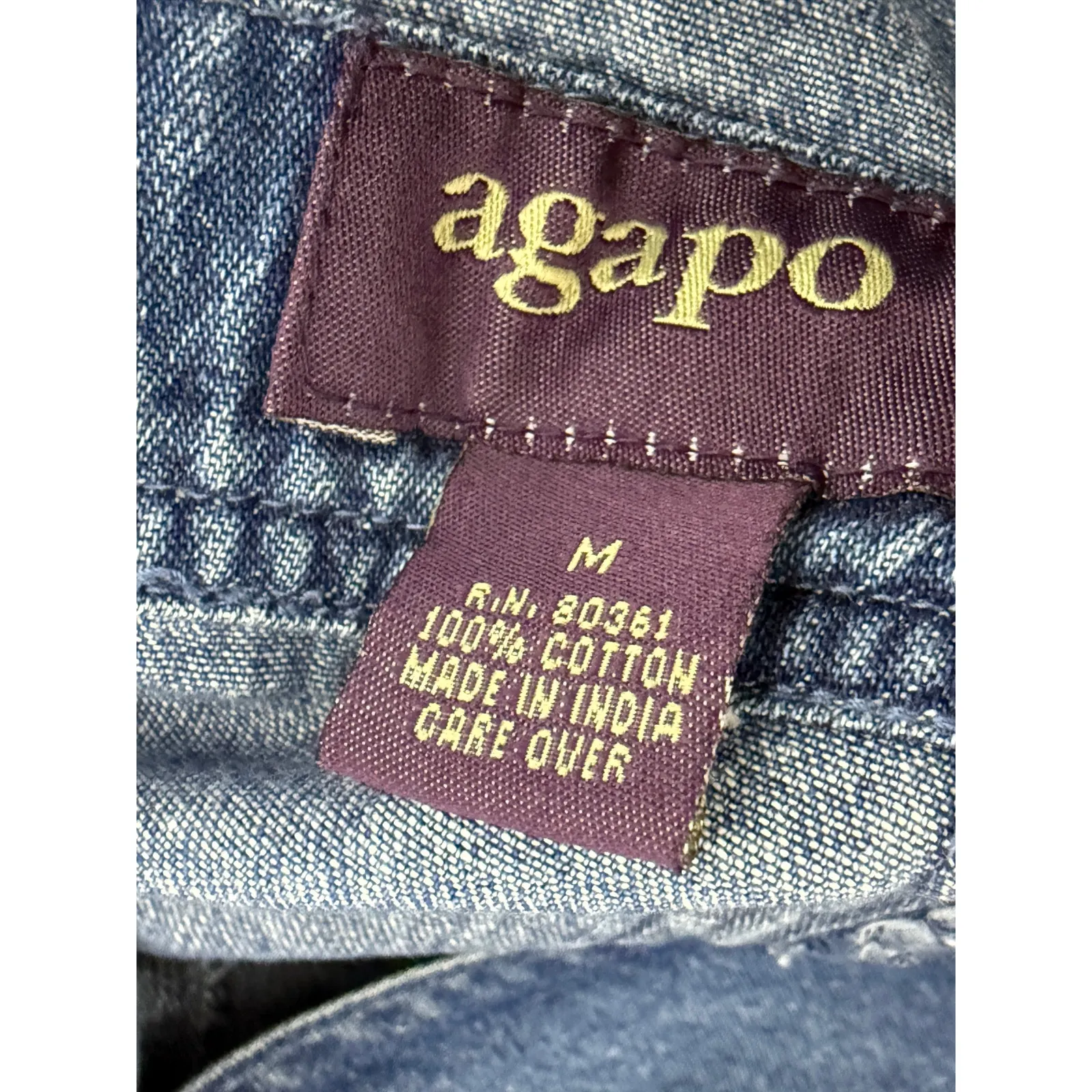 Vintage Agapo Red Bandanna Cropped Denim Overalls Womens Medium Blue - Image 2