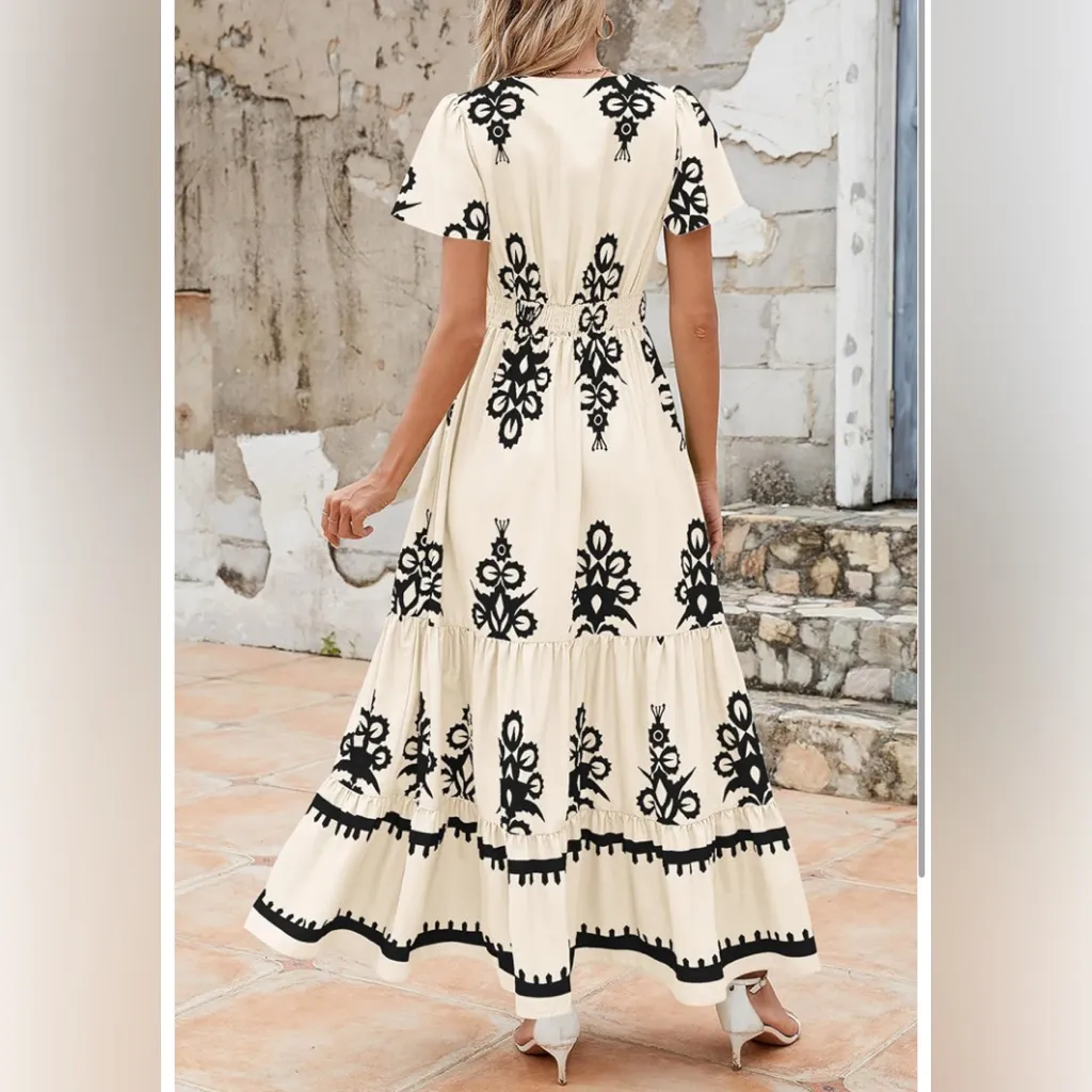 Pretty Garden Elegant White & Black Embroidered Boho Cowgirl Cottagecore Dress L - Image 2