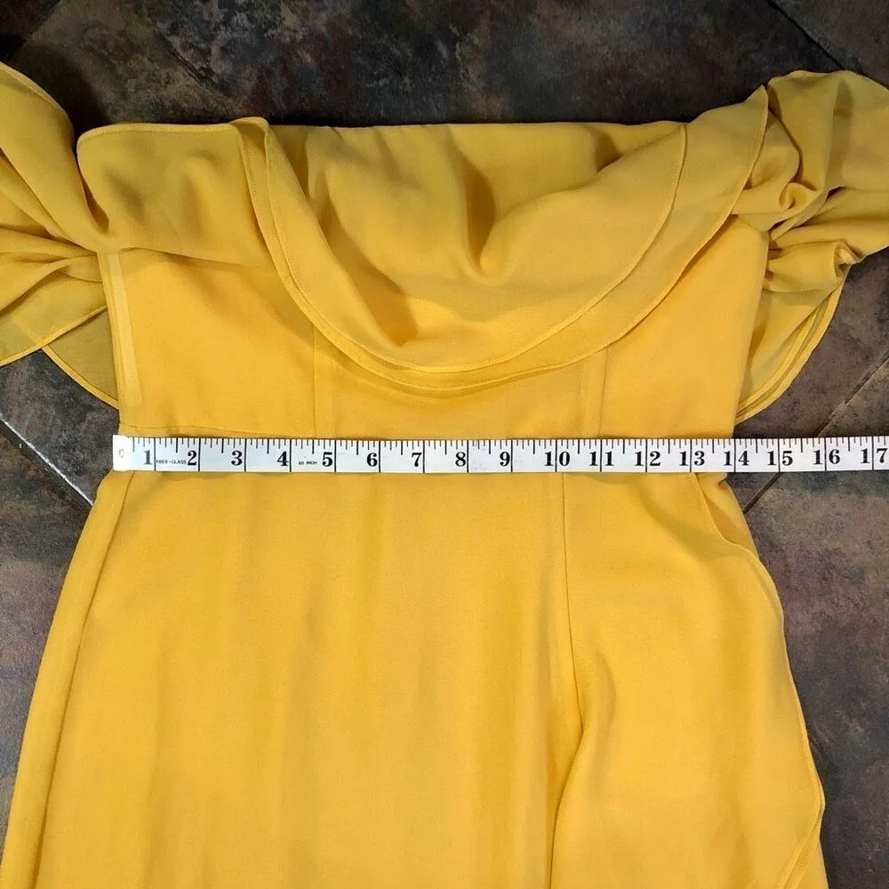 Lovers + Friends Women’s Yellow Strapless Ruffle High Slit in Front Jeadora Gown - Image 5