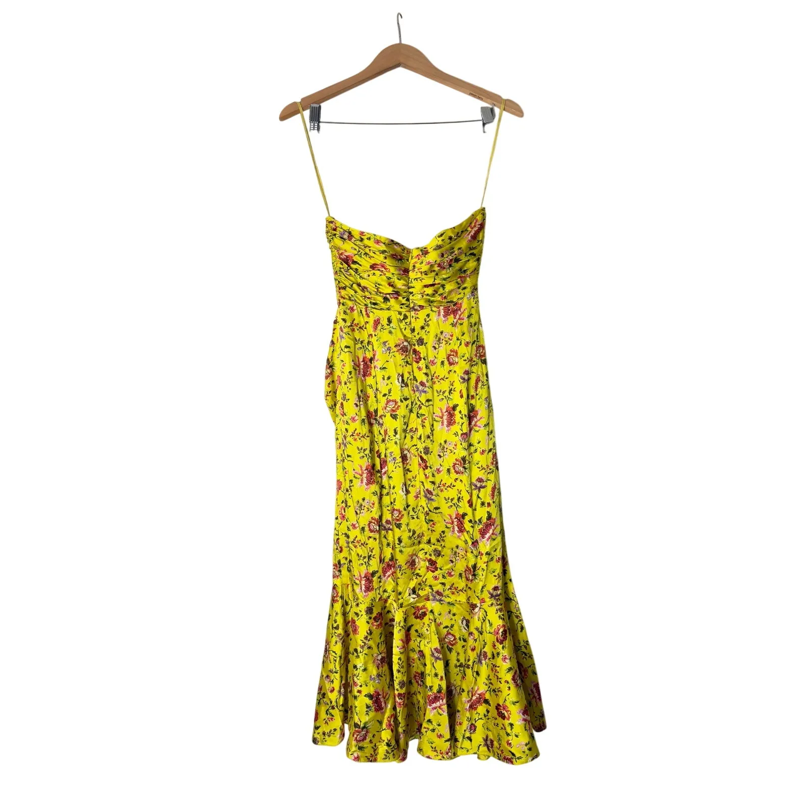 Cinq a sept Dress Size 0 Provence Katz Floral Back Zip Yellow Satin Finish - Image 5