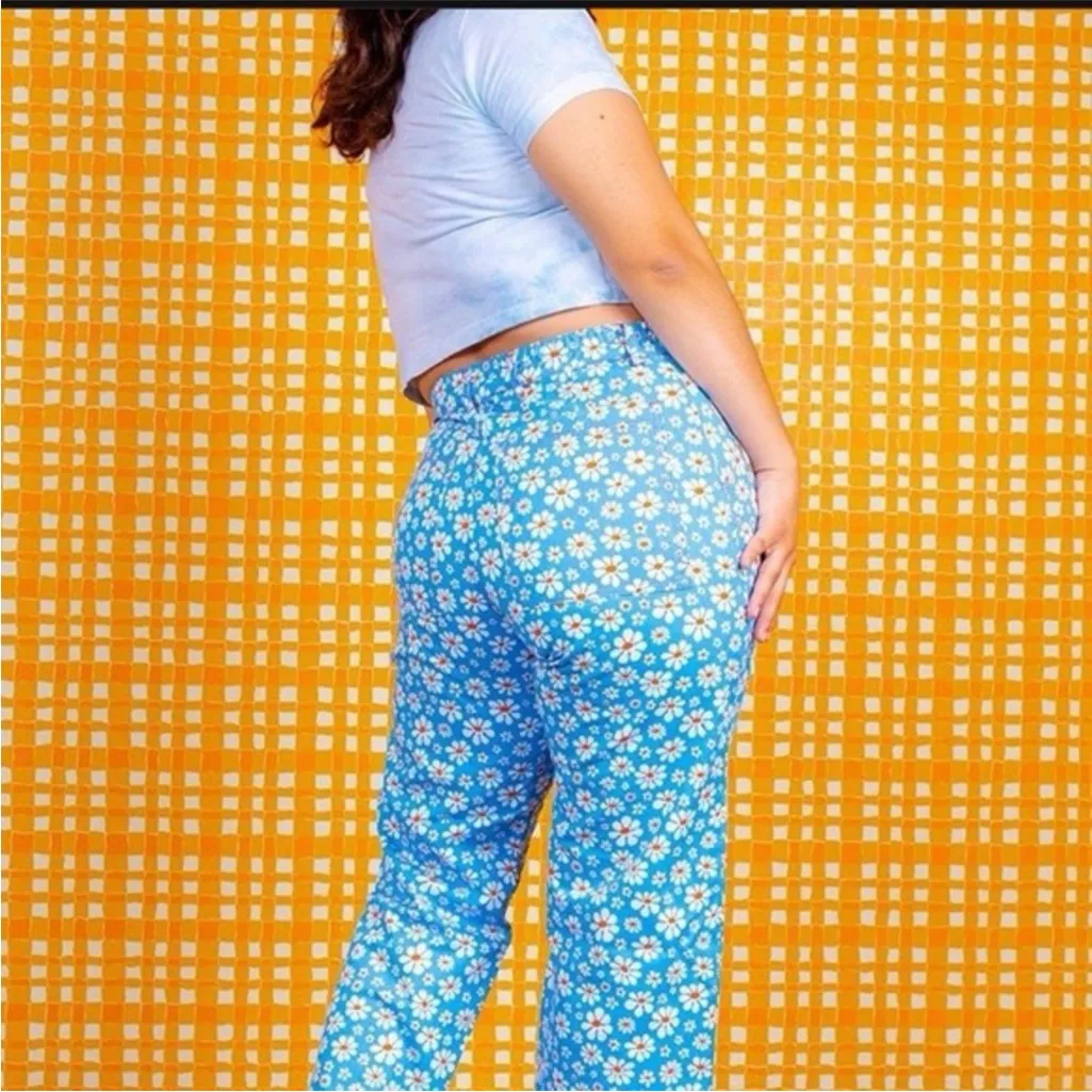 Big Bud Press Lazy Daisy Work Pants Cotton Blue Daisy Print Medium EUC - Image 10
