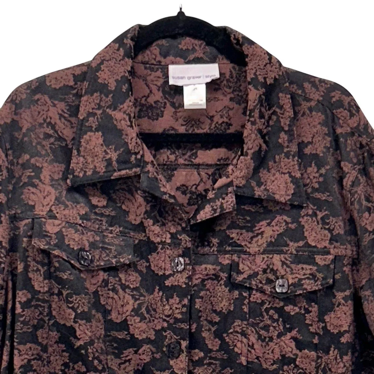 Susan Graver Womans Blazer Jacket Size 2x Dark Florals Romantic Jacquard - Image 3