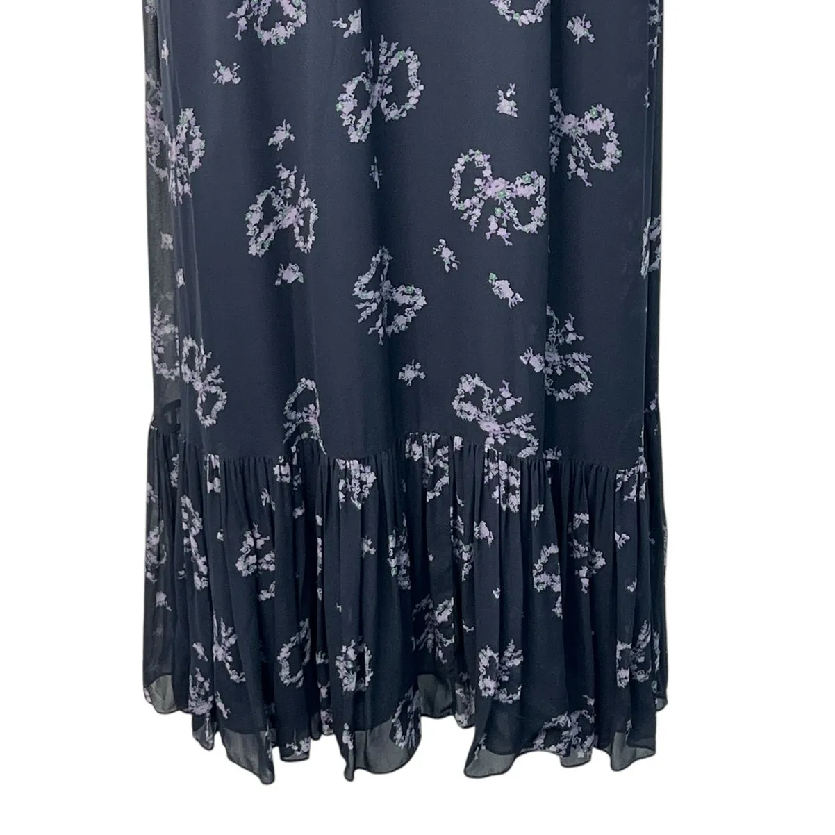 Love Shack Fancy Kover Bow Print Tiered Navy Blue Viscose Maxi Dress Size 8 - Image 12