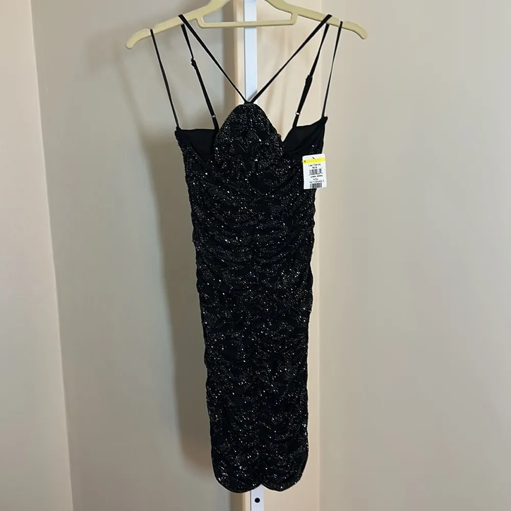 AFRM Mila Rhinestone Rose Mini Dress in Black Noir Small - Image 5