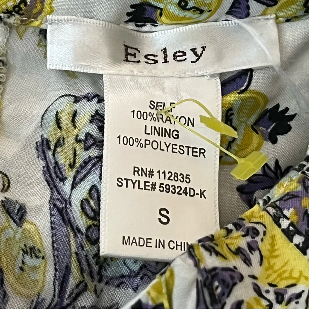 Esley Floral Mini Dress Sleeveless Boho Fit & Flare Yellow Blue White S - Image 4