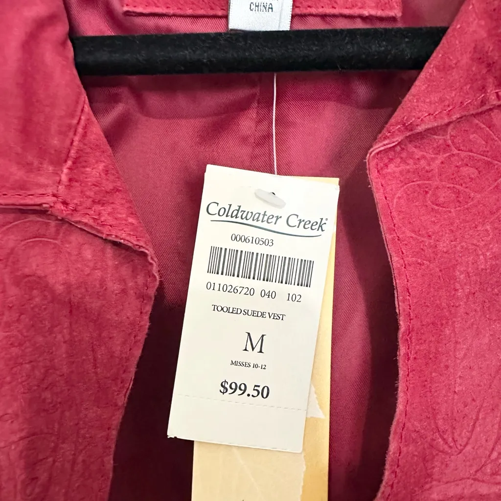 Coldwater Creek size medium leather red tooled vest sleeveless NWT - Image 2