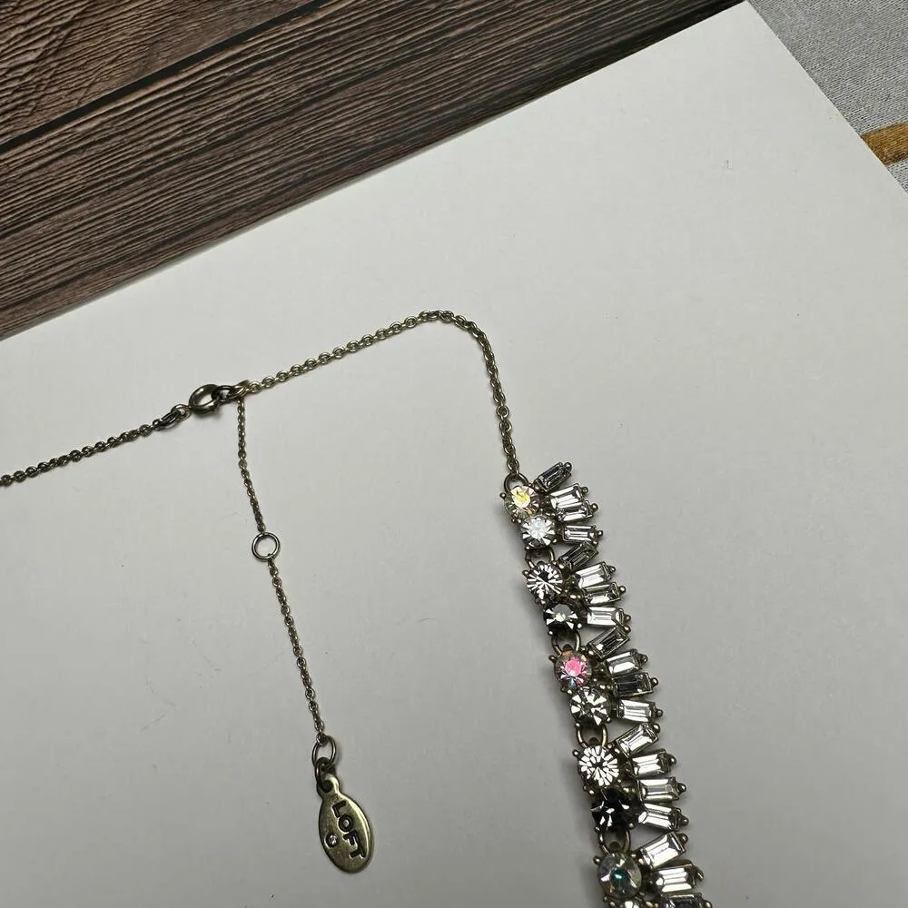 LOFT Pink Clear & AB Aurora Borealis Rhinestone Gold Tone Necklace - Image 7