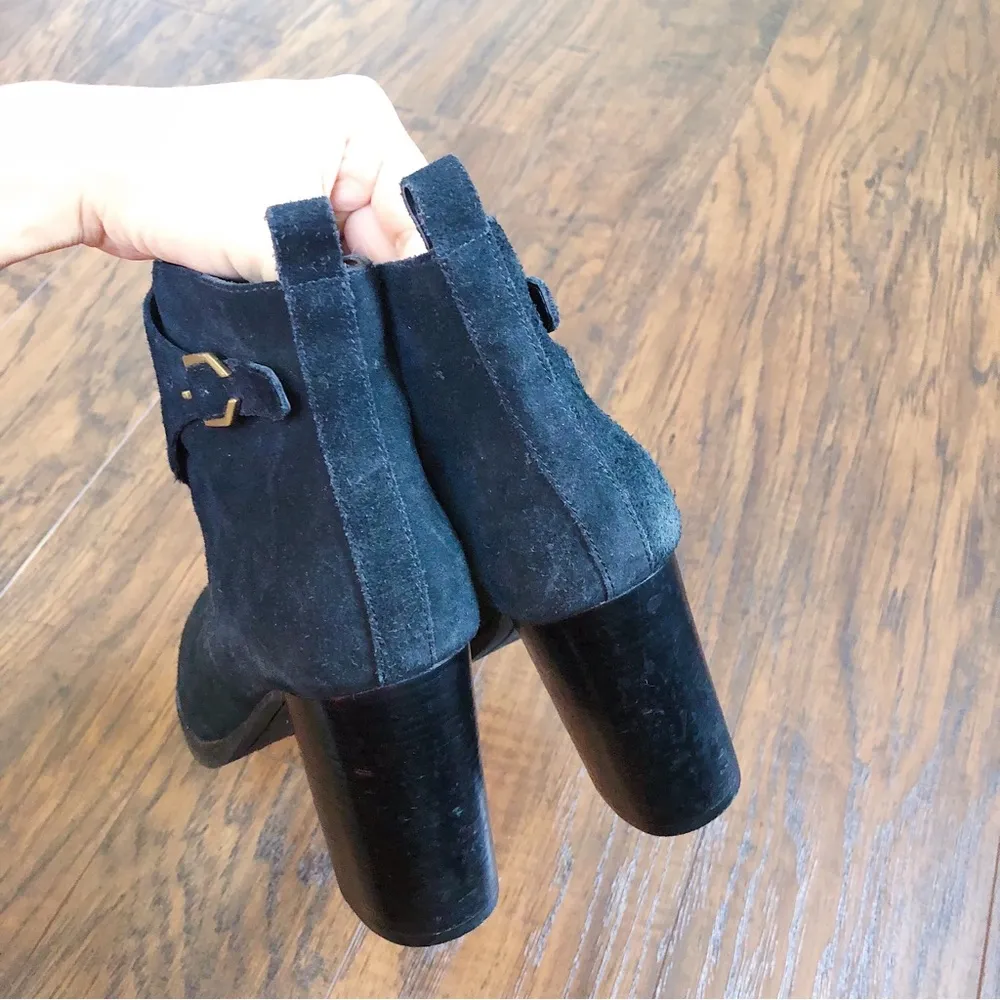 Cole Haan • Harrington Grand Riding Booties heel ankle boots black suede buckle - Image 7