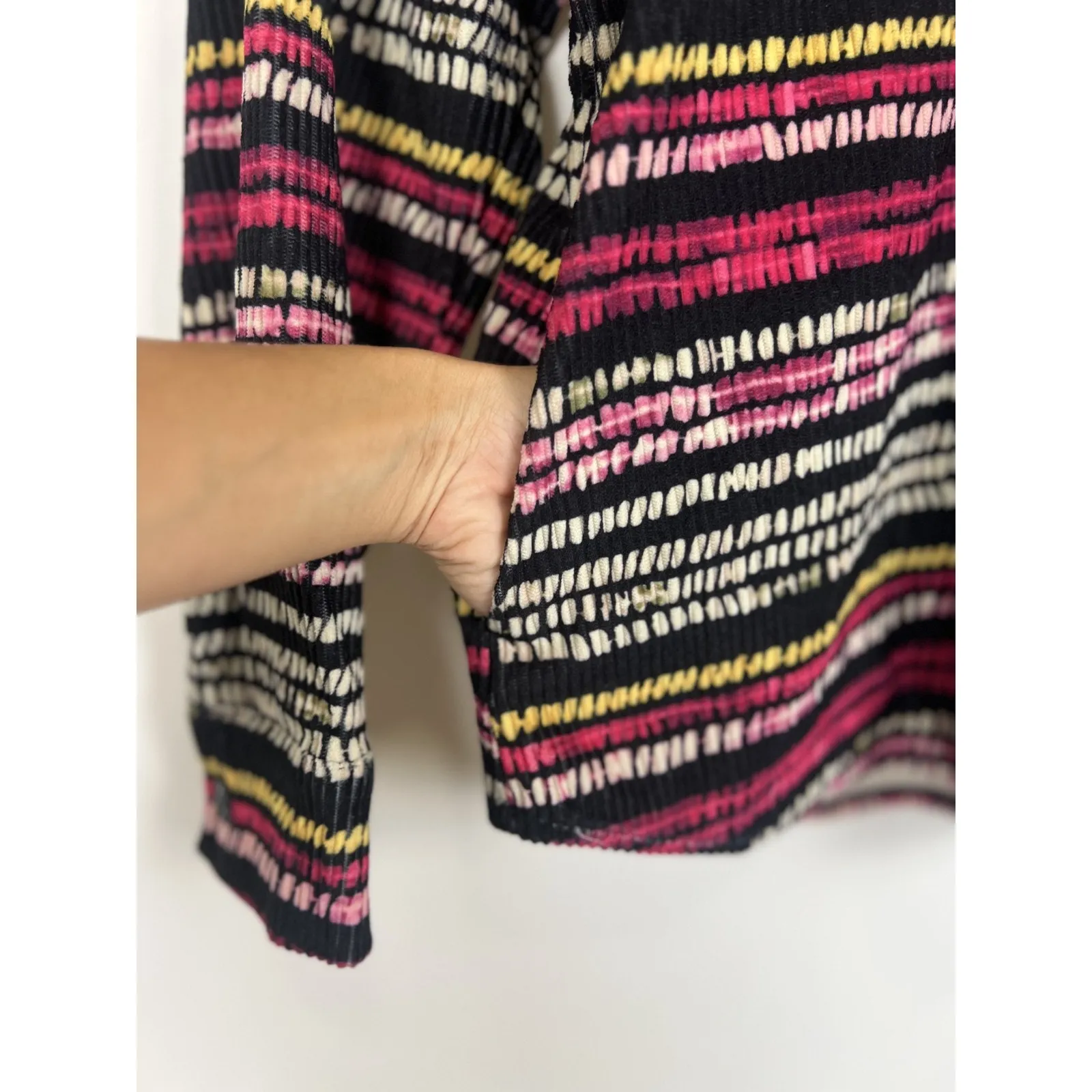 Emily Wonder Multicolor Ribbed Button up Shirt S Long Sleeve Collared Boho Retro - Image 9