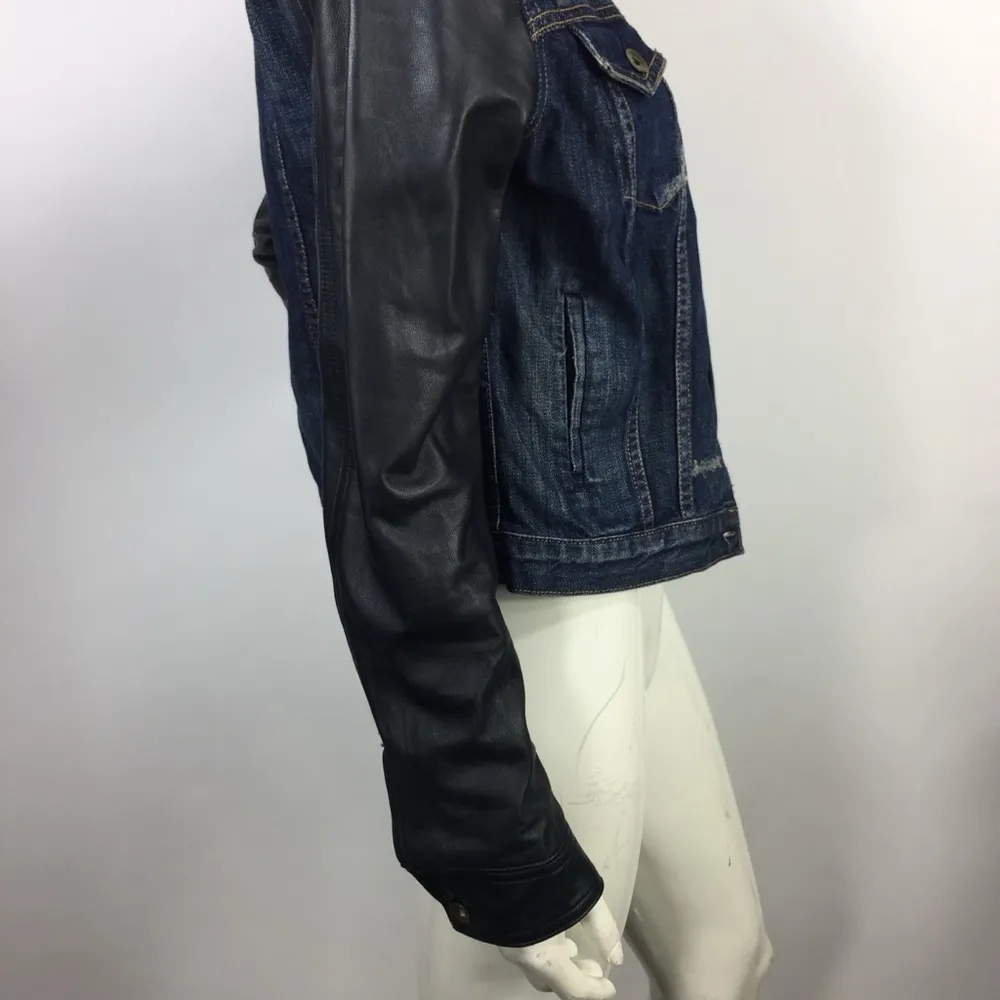 Rag & Bone Denim Jacket w/ Leather Sleeves Sheffield Small - Image 7