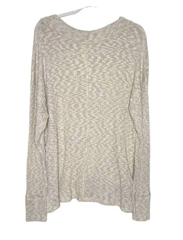 Caslon Rib Knit V-Neck Pullover High Low Hem Tunic Side Slits Cream Size XL - Image 15