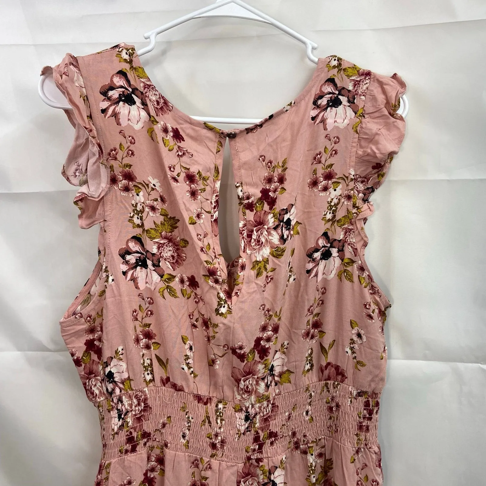 NEW Xhilaration women's mauve pink old rose ruffle v-neck lightweight jumpsuit L - Image 8